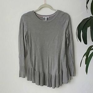ISAAC MIZRAHI | ruffle long sleeve knit sweater | gray | S